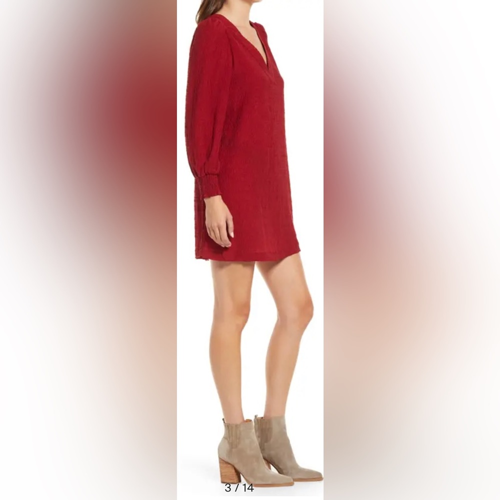 Steve Madden Ruston Textured Long Sleeve Shift Red Minidress Size XS NWT - Picture 4 of 12